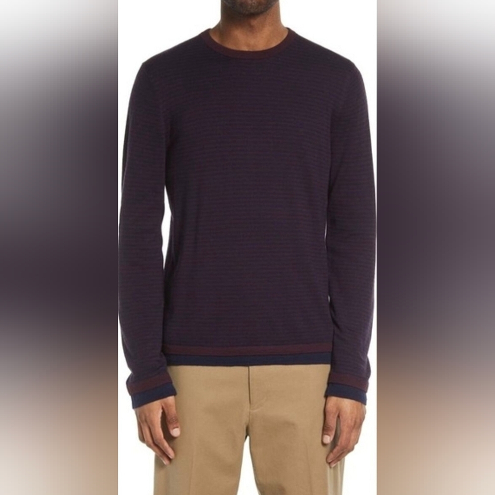 Vince Mens Merino Wool Double Layer Stripe Crew Pullover Size XXL NWT